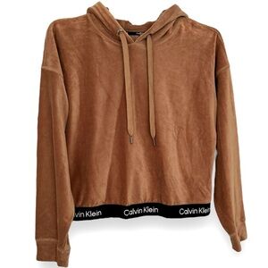 Calvin Klein Performance Size XL Logo Elastic Pullover Velour Hoodie Tan NWOT